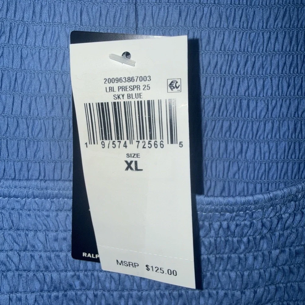 Lauren RALPH LAUREN Square Neck Smocked Blouse Sky Blue Size XL Stretchy NWT